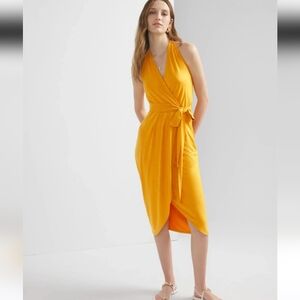 Elegant Yellow Halter Wrap Style Dress